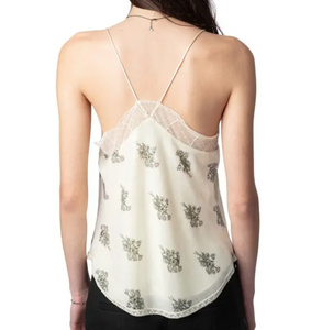 Zadig Voltaire Christy Floral Sequined Camisole Cream Lace Lingerie Tank Top