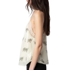 Zadig Voltaire Christy Floral Sequined Camisole Cream Lace Lingerie Tank Top