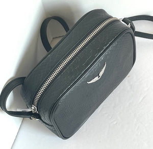 Zadig Voltaire Crossbody Womens Small Black Boxy Wings Leather Shoulder Bag