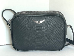 Zadig Voltaire Crossbody Womens Small Black Boxy Wings Leather Shoulder Bag