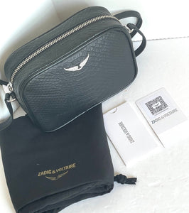 Zadig Voltaire Crossbody Womens Small Black Boxy Wings Leather Shoulder Bag