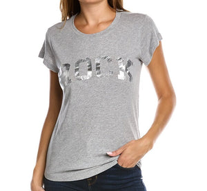Zadig Voltaire Rock Tee Shirt Womens Small Gray Scoop Neck Silver Cracked Foil