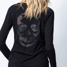 Load image into Gallery viewer, Zadig Voltaire Tee Womens Black Skull Tunisien Beaded Henley Cotton Top