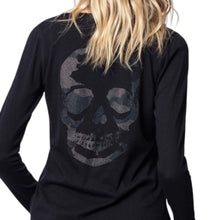 Load image into Gallery viewer, Zadig Voltaire Tee Womens Black Skull Tunisien Beaded Henley Cotton Top