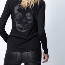 Load image into Gallery viewer, Zadig Voltaire Beaded Skull Henley Top Womens Black Tunisien Cotton T-Shirt