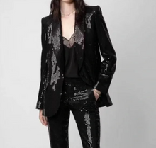 Load image into Gallery viewer, Black sequin suit on a plain background