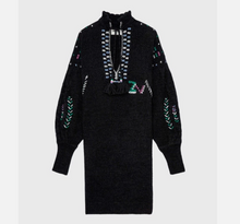 Load image into Gallery viewer, Black dress with colorful embroidery on a white background