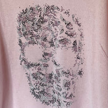 Load image into Gallery viewer, Pink fabric with a decorative pattern of black and silver sequins.
