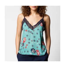 Load image into Gallery viewer, Zadig &amp; Voltaire Christy Blue Silk Camisole Daisy Print Lace Trim XS