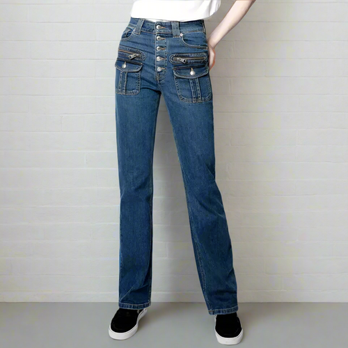 Zadig Voltaire Eyes Jeans Straight Leg Womens High Waist Exposed Button