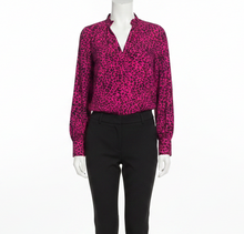 Load image into Gallery viewer, Woman wearing a pink leopard print blouse and black pants on a white background