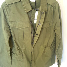 Load image into Gallery viewer, Green jacket with multiple pockets and zippers on a white background