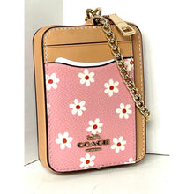 Load image into Gallery viewer, Coach Zip Card Case CFA37 Pink Floral Leather ID Wallet with Gold Chain