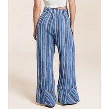 Load image into Gallery viewer, Free People Day's End Pants L Striped Wide Leg Blue Cotton Pull On Elastic