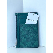 Load image into Gallery viewer, Coach CV764 Sea Green Signature Canvas Zip Card Case