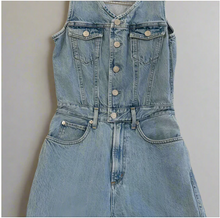 Load image into Gallery viewer, AGOLDE 70s Flared Denim Jumpsuit Womens 10 Blue Sleeveless V Neck