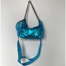 Load image into Gallery viewer, Kurt Geiger Eagle Head Quilted Metallic Blue Nylon Crossbody Bag Small Pouch