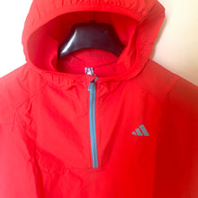Load image into Gallery viewer, Red jacket with a hood and Adidas logo on a white background