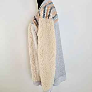 Anthropologie Ivory Sherpa Sweater Jacket L Womens Open Front Cozy Shacket