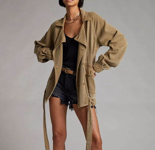 Anthropologie Amo Draped Utility Jacket Womens Small Belted Oversized Sage