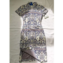 Load image into Gallery viewer, Anthropologie Dress Womens Large Petite Blue Mock Neck Short Sleeve Knit Midi