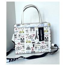 Load image into Gallery viewer, Karl Lagerfeld Maybelle Satchel Ikons Paris Print White Faux Leather Bag