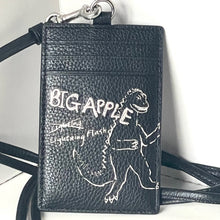 Load image into Gallery viewer, Coach ID Lanyard CAO25 Rexy Dinosaur Sketch Black Leather Card Holder