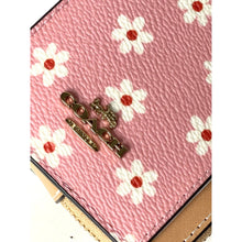 Load image into Gallery viewer, Coach Zip Card Case CFA37 Pink Floral Leather ID Wallet with Gold Chain