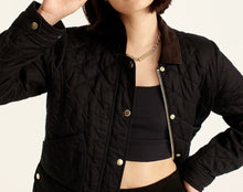 Load image into Gallery viewer, J Crew Jacket Womens Large Black Quilted Corduroy Trim ZipSnap Field Barn Ladies
