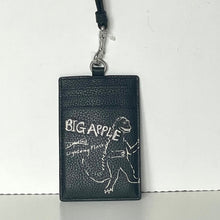 Load image into Gallery viewer, Coach ID Lanyard CAO25 Rexy Dinosaur Sketch Black Leather Card Holder