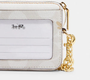 Coach Wallet Womens Mini White ID Card Case Bee Signature Canvas Leather CH598