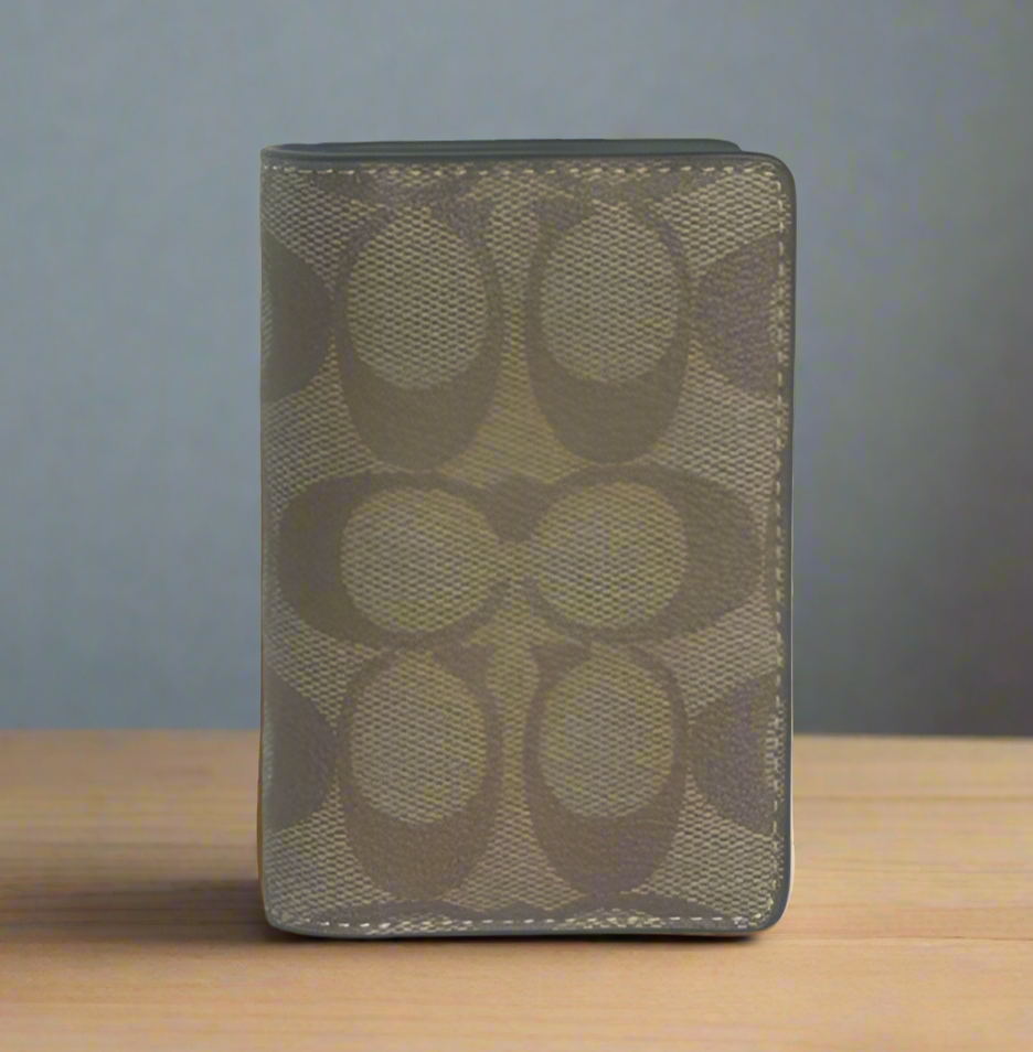 Coach Slim Bifold ID Card Case Mens Wallet Brown Signature Canvas