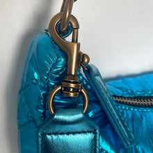 Load image into Gallery viewer, Kurt Geiger Eagle Head Quilted Metallic Blue Nylon Crossbody Bag Small Pouch