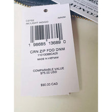 Load image into Gallery viewer, Clothing label with product details and pricing on a white background
