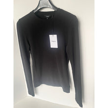Load image into Gallery viewer, Theory Tiny Tee Long Sleeve Crew Neck Black Rib Knit Top Fitted Small