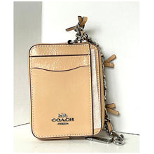 Load image into Gallery viewer, Coach Zip Card Case CEC13 Light Sand Leather Bow ID Wallet with Chain Strap