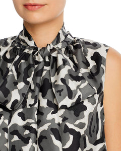 Theory Shirt Womens Small Silk Sleeveless Tie Scarf V-Neck Silk Camo Top