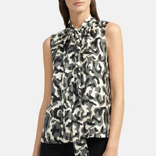 Load image into Gallery viewer, Theory Shirt Womens Small Silk Sleeveless Tie Scarf V-Neck Silk Camo Top