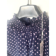 Load image into Gallery viewer, Rebecca Taylor Silk Sleeveless Blouse 4 Navy Blue Polka Dot High Neck Top