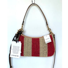 Load image into Gallery viewer, Coach Teri CER34 Red Tan Striped Straw Shoulder Bag