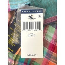 Load image into Gallery viewer, Ralph Lauren tag on a colorful plaid fabric background