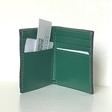 Load image into Gallery viewer, Green leather wallet with card slots on a white background