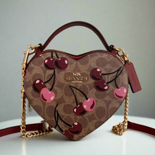 Load image into Gallery viewer, Coach Heart Crossbody Bag Cherry Signature Canvas Leather Brown CY706 OGPKG