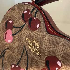 Coach Heart Crossbody Bag Cherry Signature Canvas Leather Brown CY706 OGPKG