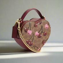 Load image into Gallery viewer, Coach Heart Crossbody Bag Cherry Signature Canvas Leather Brown CY706 OGPKG