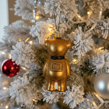 Load image into Gallery viewer, Gold teddy bear ornament on a decorated Christmas tree