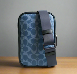 CoachCW364AdenCrossbodyShoulderBagBlueLeatherSignatureCanvasOrgPkg