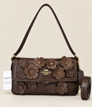 Load image into Gallery viewer, Coach Etta Small Flap Shoulder Bag Leather Floral Appliqué CDY43 Maple Brown