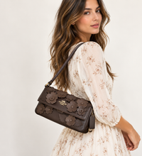 Load image into Gallery viewer, Coach Etta Small Flap Shoulder Bag Leather Floral Appliqué CDY43 Maple Brown