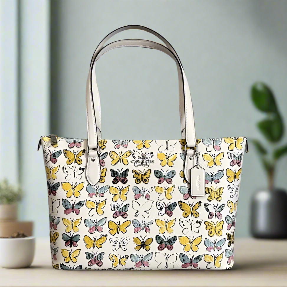 Coach Gallery Tote Butterfly White Signature Canvas CAR36 Shoulder Bag